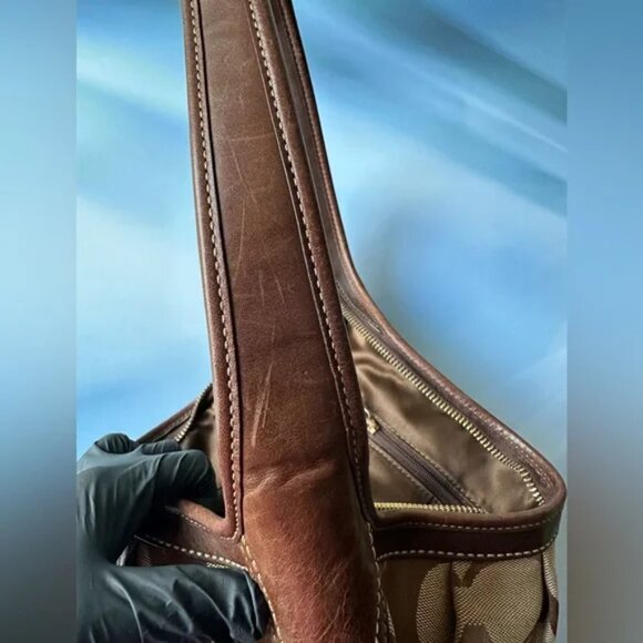 COACH Signature Hobo Brown Leather Trim Shoulder Handbag - Picture 10 of 11